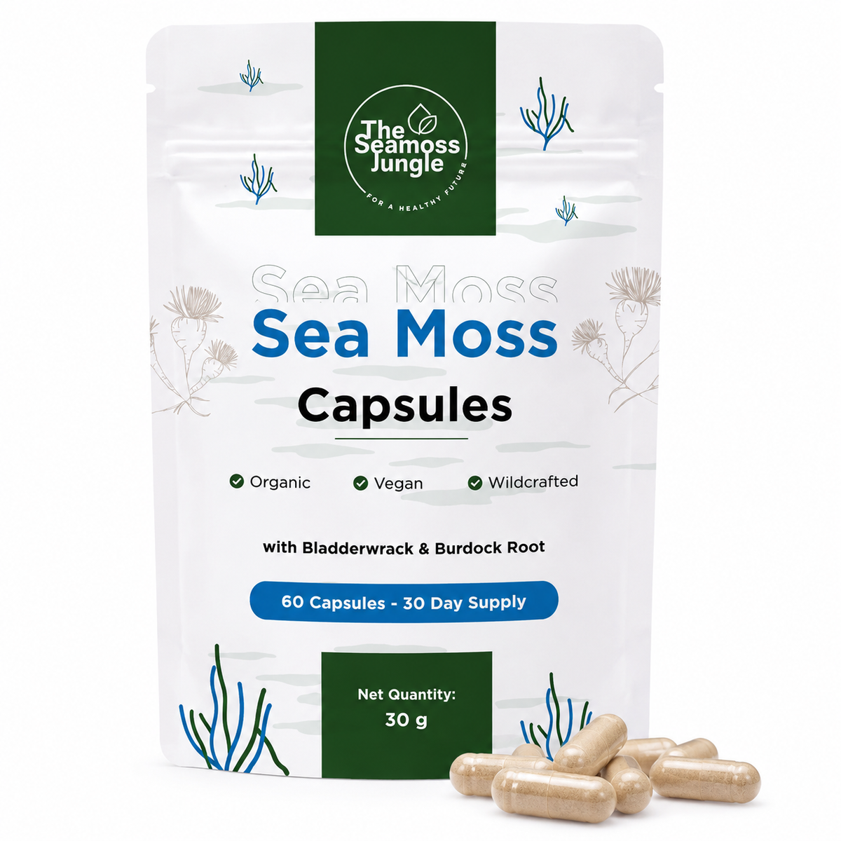 Sea Moss Capsules with Bladderwrack & Burdock Root